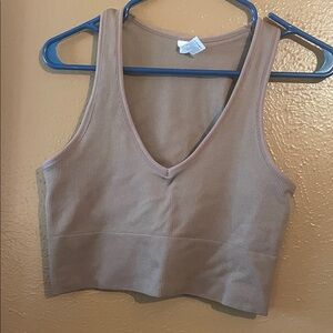 Women's Tan Ribbed sports bra